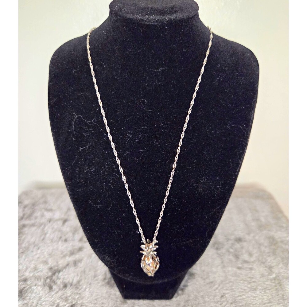 Vintage MILOR 18KT Gold Plated Pineapple Cage Pendant Necklace Cultured Pearl